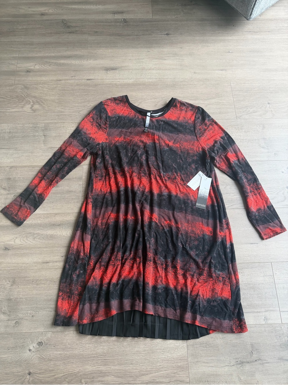 NWT Kensie Spicy Orange & Black Long Sleeve Swing Dress - size large